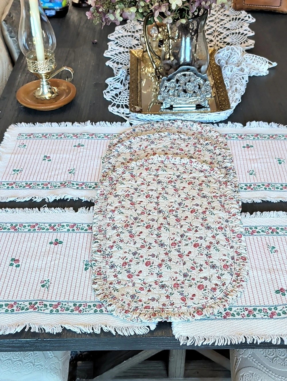 Vintage 1980s Country Cottage Floral Placemat Bundle - 7 Pieces Total